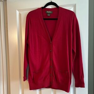 Eddie Bauer Red Cardigan Sweater V-Neck Knit